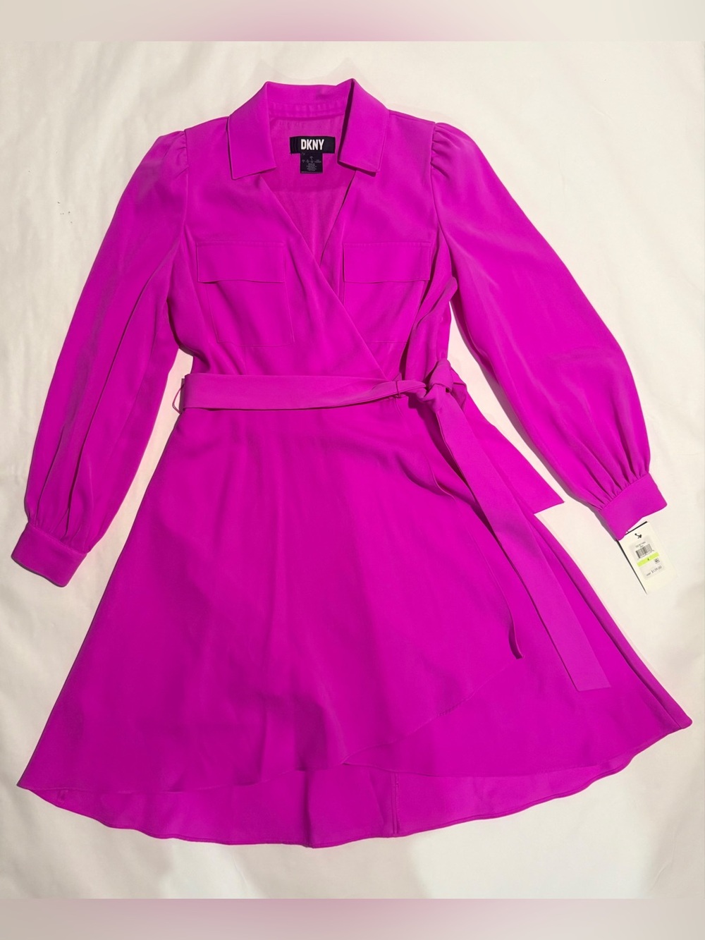 DKNY Bright Fuchsia Long-Sleeve Wrap Dress